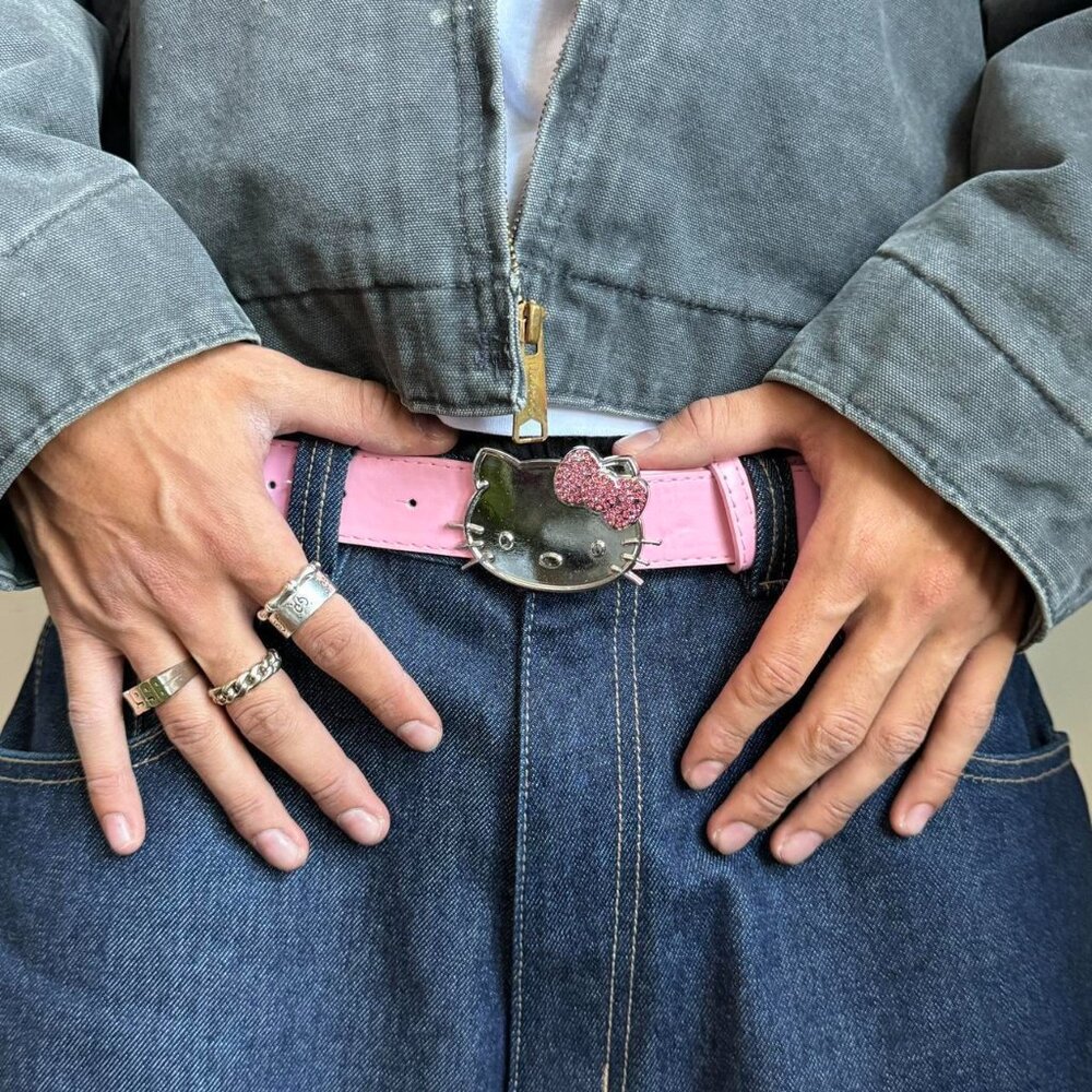 y2k 2000s Hello Kitty rhinestone crystal pink grunge goth emo punk belt - Picture 3 of 8